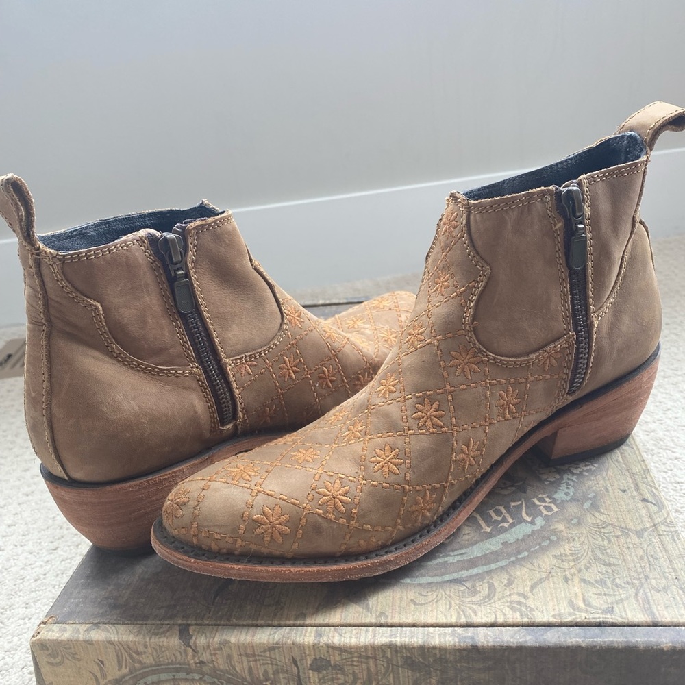 LIBERTY Black Brown Ankle Boots with Floral Design